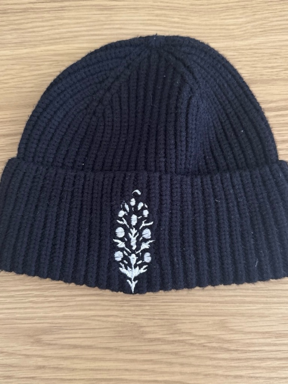 FP Movement Black Ribbed Knit Beanie with White Embroidered Detail